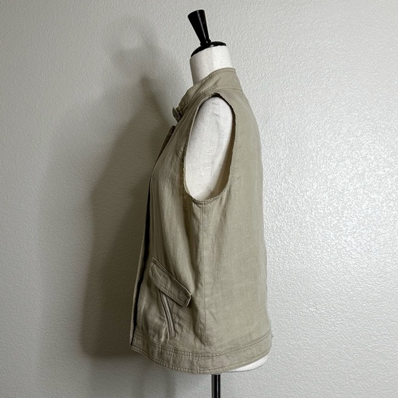 Michael Stars 100% Linen Tan Military Fully Zip Vest Jackets, Sz Large - Picture 6 of 12